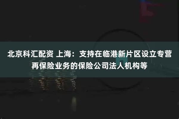 北京科汇配资 上海：支持在临港新片区设立专营再保险业务的保险公司法人机构等